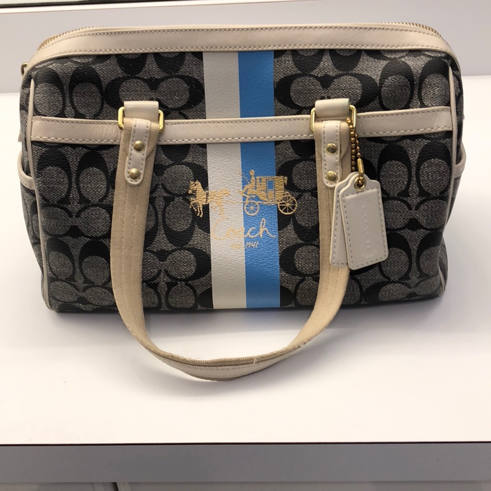 Authentic Gray, Black, and Blue Coach Purse